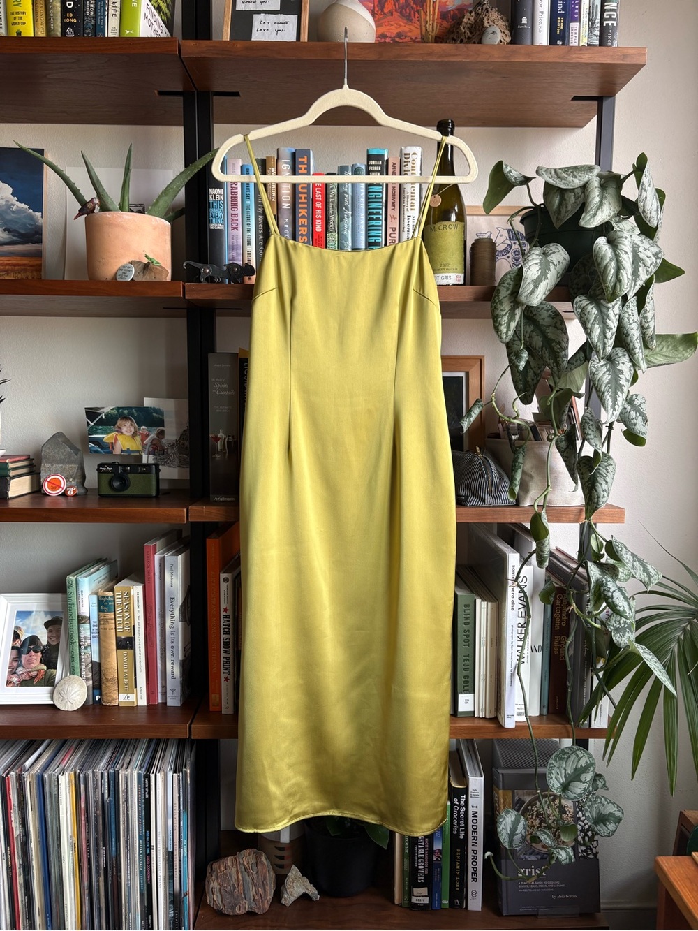Our Second Nature Satin Slip Dress in Olive Green